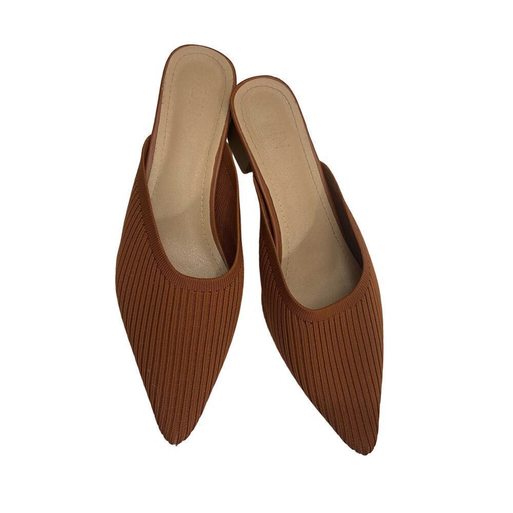 TIJN Helka Point Toe Knit Mules Size 11 Slides Block Heel